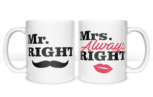 Mr Right & Mrs Right Double Set Coffee Mugs Gift Romantic Novelty Present Valentines Day Anniversary - fair-dinkum-gifts