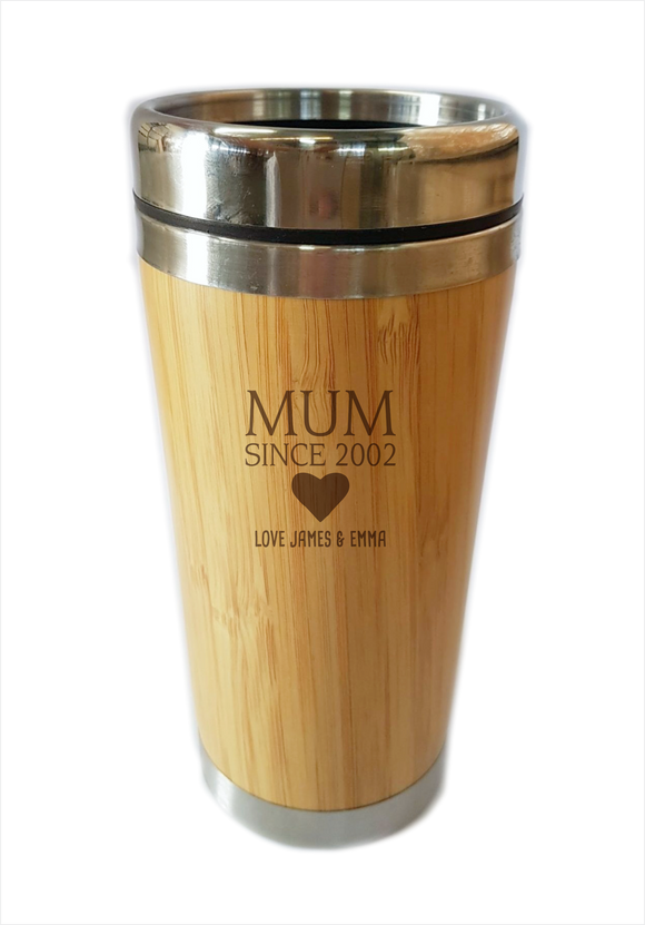Bamboo Travel Mug Mum Since 2002 Personalised Gift For Mother's Day - fair-dinkum-gifts