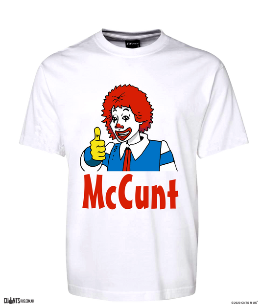 Adult Rude Mc C u n t McDonalds Style Tee Ronald Mcdonald Clown T-Shirt CRU01-1HT-24003