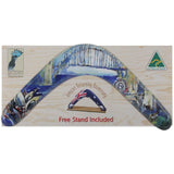 Boomerang with packaging featuring Sydney painting
