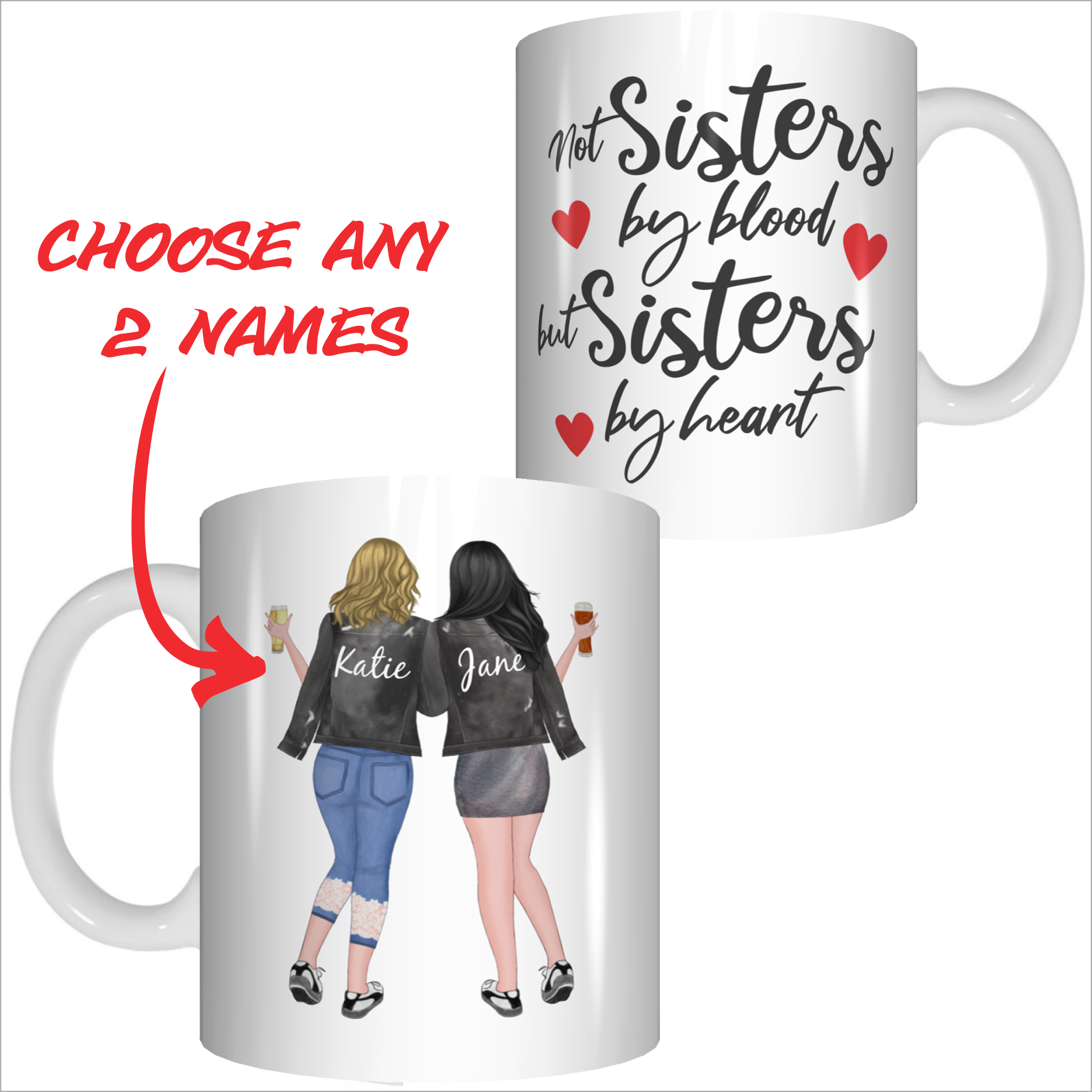 Best Friends Personalised Name Mug Gift Not Sisters By Blood But Sisters By Heart FDG07-92-26008 - fair-dinkum-gifts