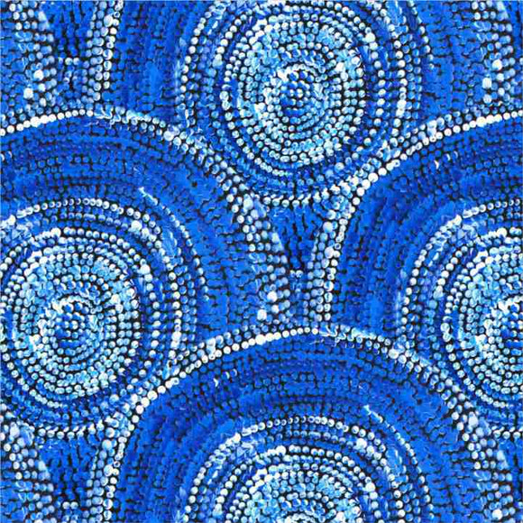 Gari Dari Aboriginal Pattern COTTON Fabric Per Metre - Sabrina Robertson Blue
