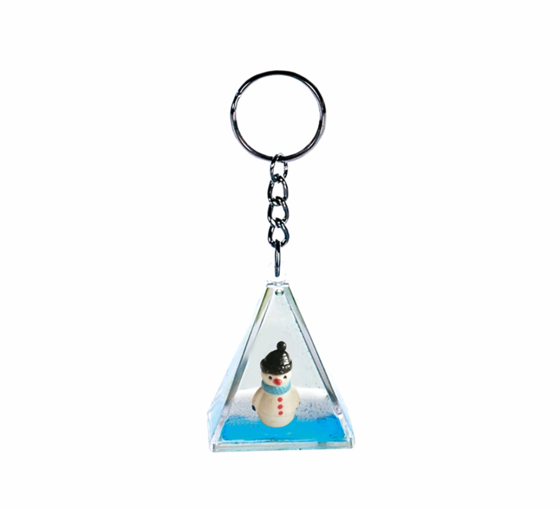 Oily Pyramid Key Ring Aussie Gifts Coloured Liquid Floater Keyrings Clownfish Snowman - fair-dinkum-gifts