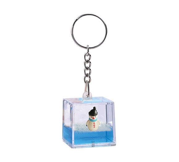 Oily Snowman Mini Water Cube Key Ring Aussie Gifts Coloured Liquid Floater Keyrings - fair-dinkum-gifts