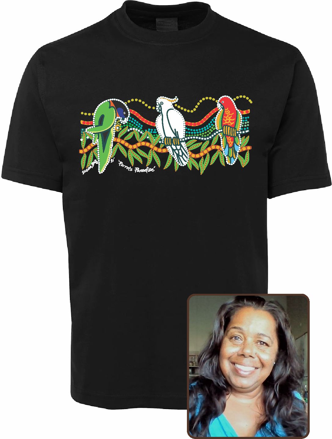 T Shirt ADULT Regular Fit - Susan Betts, Parrots Paradise Design