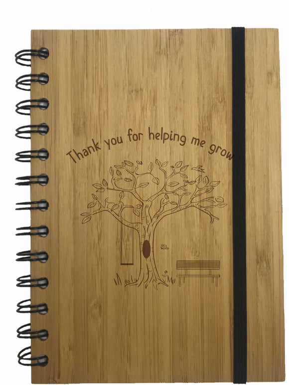 Teacher Gift Eco Friendly Bamboo Notebook - Thank You For Helping Me Grow