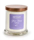Personalised Scented Candle Gift Coloured Labels Customise Your Text - fair-dinkum-gifts