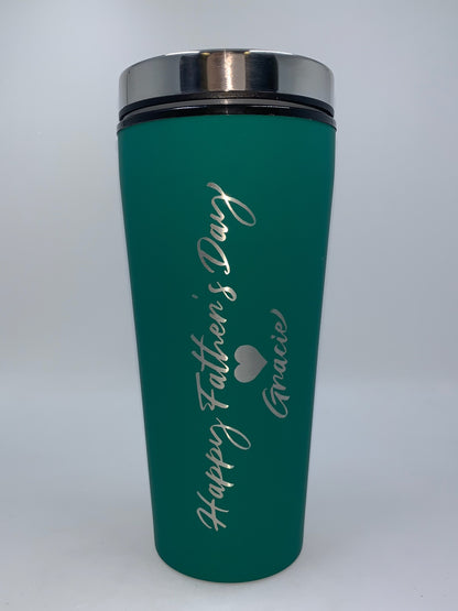Personalised Rubber Coated Travel Mug LARGE 475ml Gift Cup Choose Your Colour - fair-dinkum-gifts