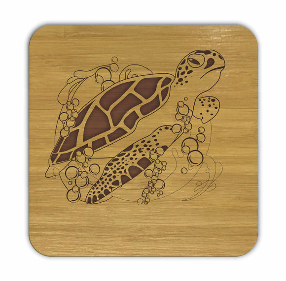 TURTLE Bamboo Coasters Eco Friendly Set Of 4 Drink Coasters in Box - fair-dinkum-gifts