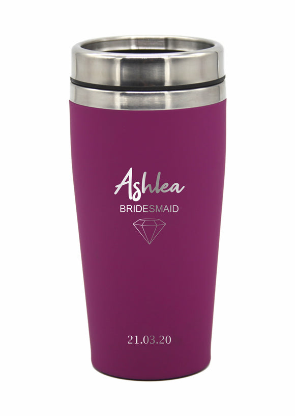 Personalised Bridesmaids Groomsman Gifts Wedding Travel Mug LARGE 475ml Gift Cup Choose Your Colour - fair-dinkum-gifts