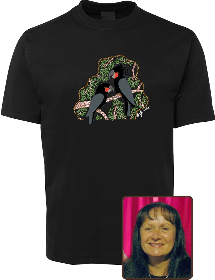 T Shirt ADULT Regular Fit - Wendy Pawley, Black Cockatoos Design