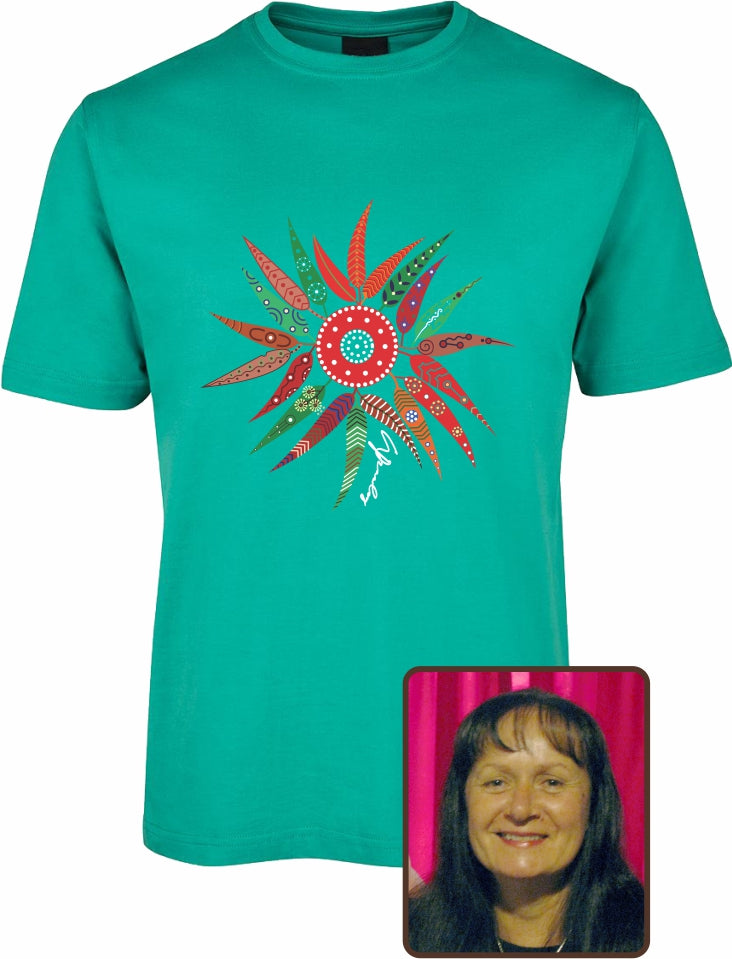 T Shirt ADULT Regular Fit - Wendy Pawley, Gum Leaves Design - Fair Dinkum Gifts