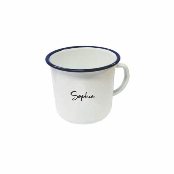 **NEW SIZE** 9cm White Pannikin Camping Mug Personalised Travel Picnic Mug Enamel Cup - fair-dinkum-gifts