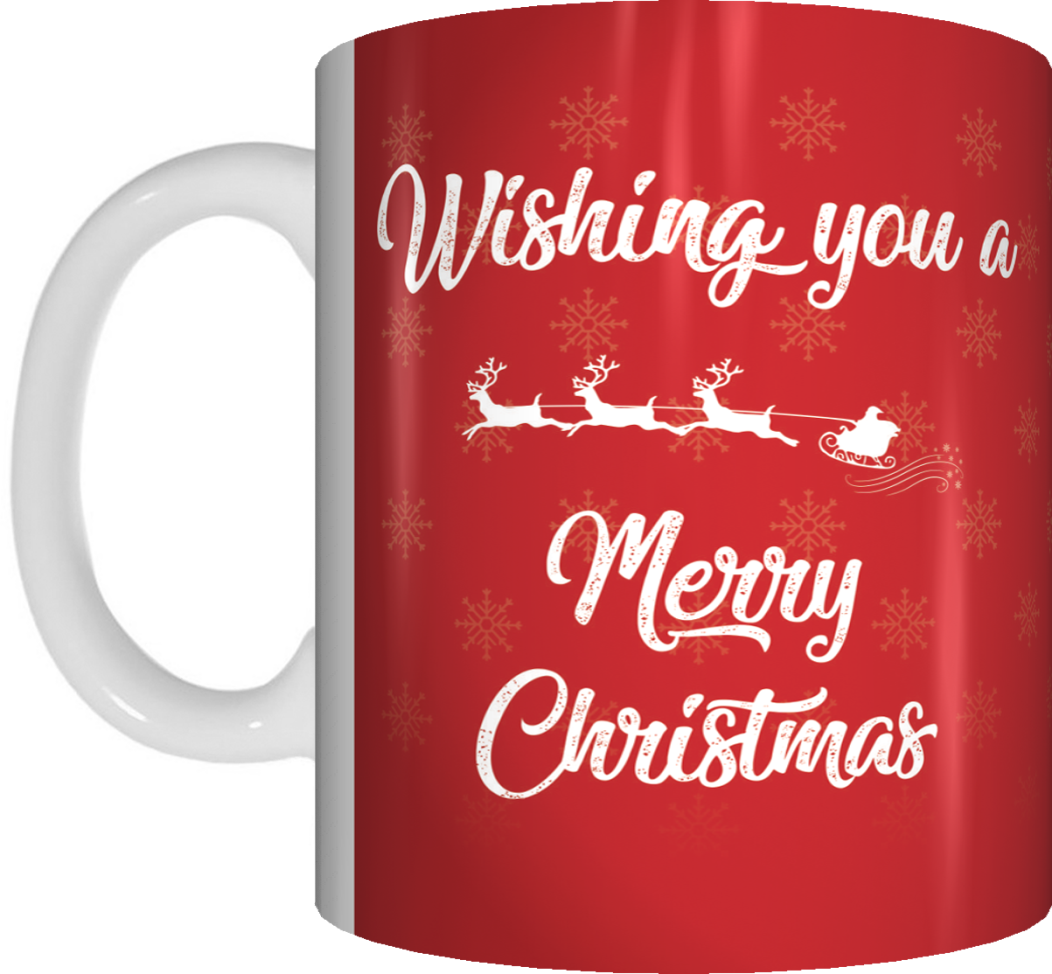 Wishing You A Merry Christmas Red Or White/Gold Mug Xmas Reindeer Coffee Mug Gift - fair-dinkum-gifts