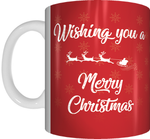 Wishing You A Merry Christmas Red Or White/Gold Mug Xmas Reindeer Coffee Mug Gift - fair-dinkum-gifts