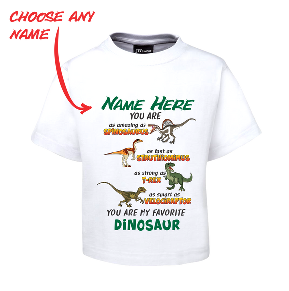 Kids Childrens Personalised Name Dinosaur Tee T-Shirt You Are My Favorite Dinosaur FDG01-1KT-22000 - fair-dinkum-gifts