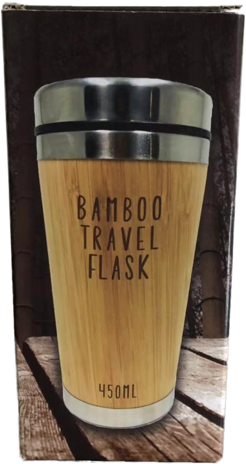 Personalised Bamboo Travel Mug Flask 450ml Gift Eco Friendly Stainless Steel Customised - fair-dinkum-gifts