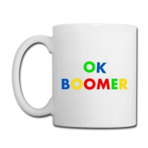 OK BOOMER COLOURED LETTERS WHITE MUG 325ML FUNNY COFFEE MUG FOR ADULTS MUMS DADS - fair-dinkum-gifts