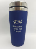 Coffee Order Travel Mug Personalised 475ml Rubber Paint Coated Choose Your Colour - fair-dinkum-gifts