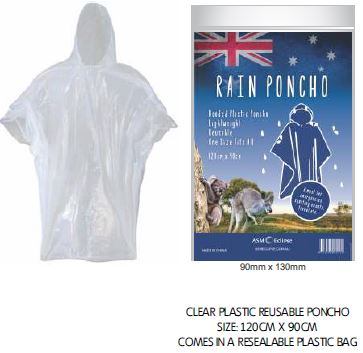 Rain Poncho Clear Plastic Reusable Hooded Poncho In Bag - fair-dinkum-gifts