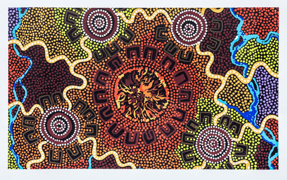 Bulurru Aboriginal Art Canvas Print  Unstretched - Men's Camp Fire By Merryn Apma Daley