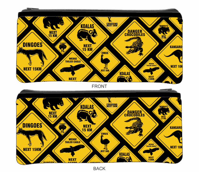 Small Neoprene Pencil Case Stationery or Make Up Bag Australian Travel Case Aussie Design - fair-dinkum-gifts