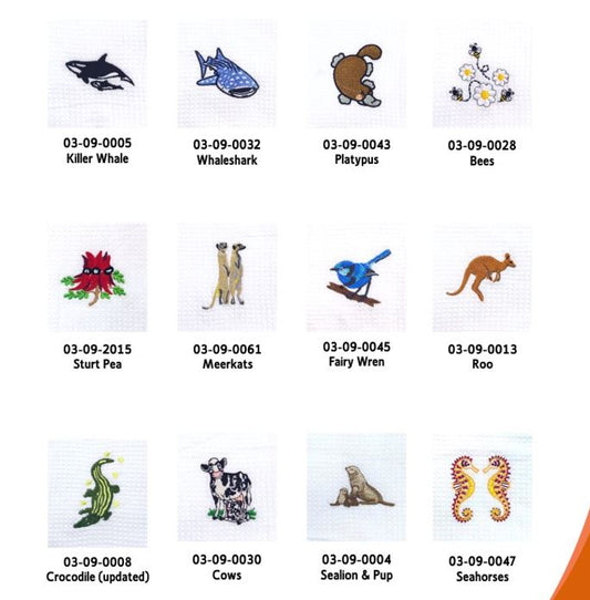 Teatowels Australian Designs 100% Cotton Waffle